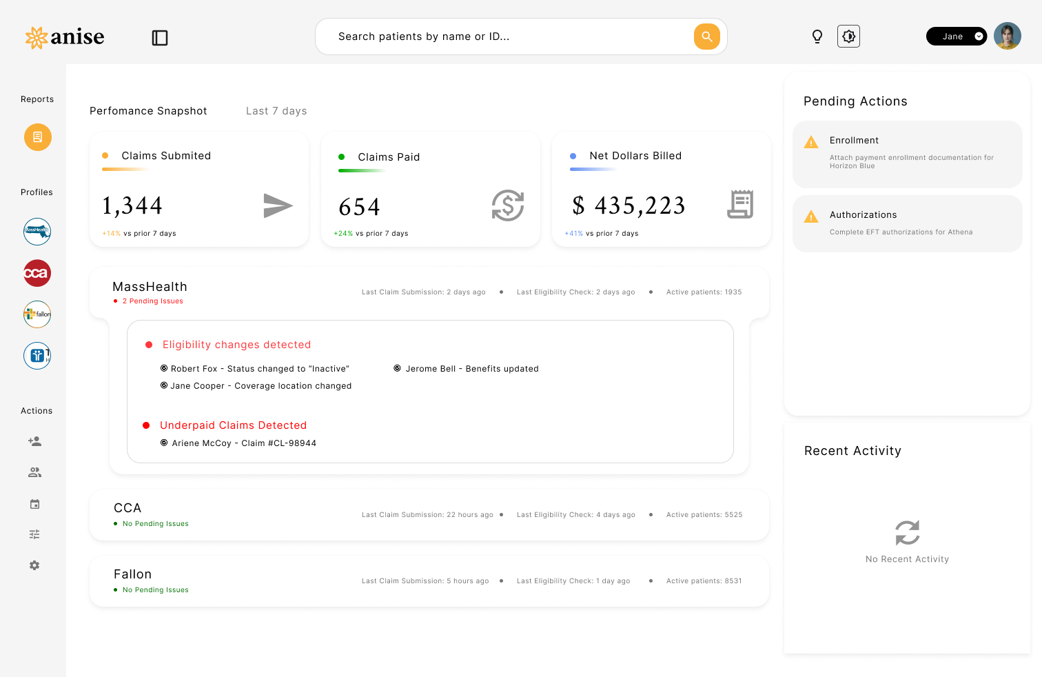 Anise billing dashboard preview